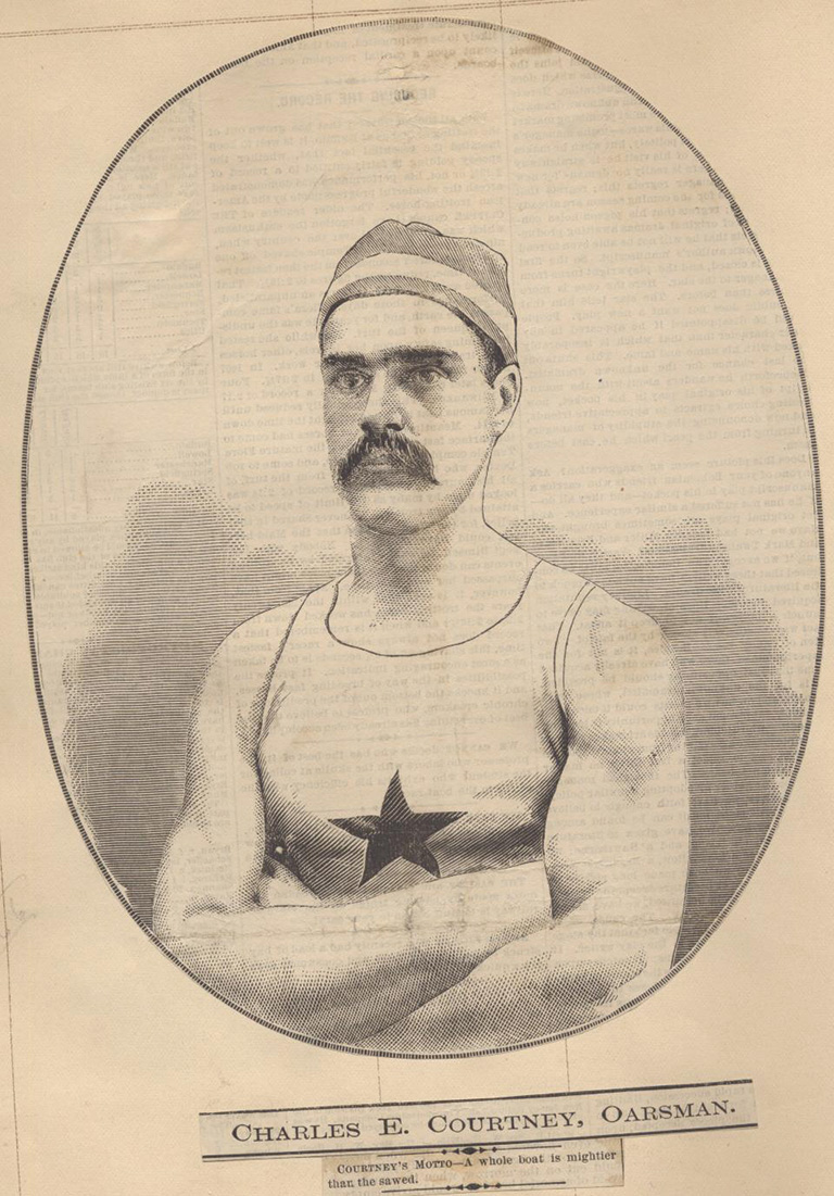 Print image of a man in a swim suit, forearms crossed in front of his chest 