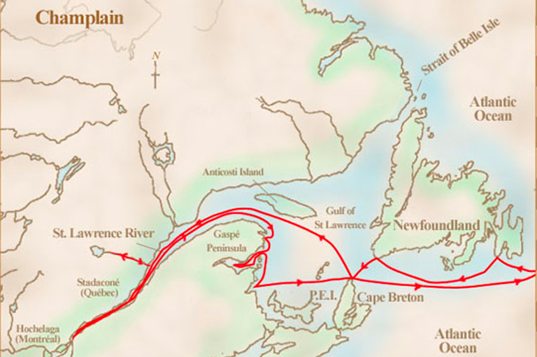 This image shows the area Champlain explored called New France on his first voyage.
