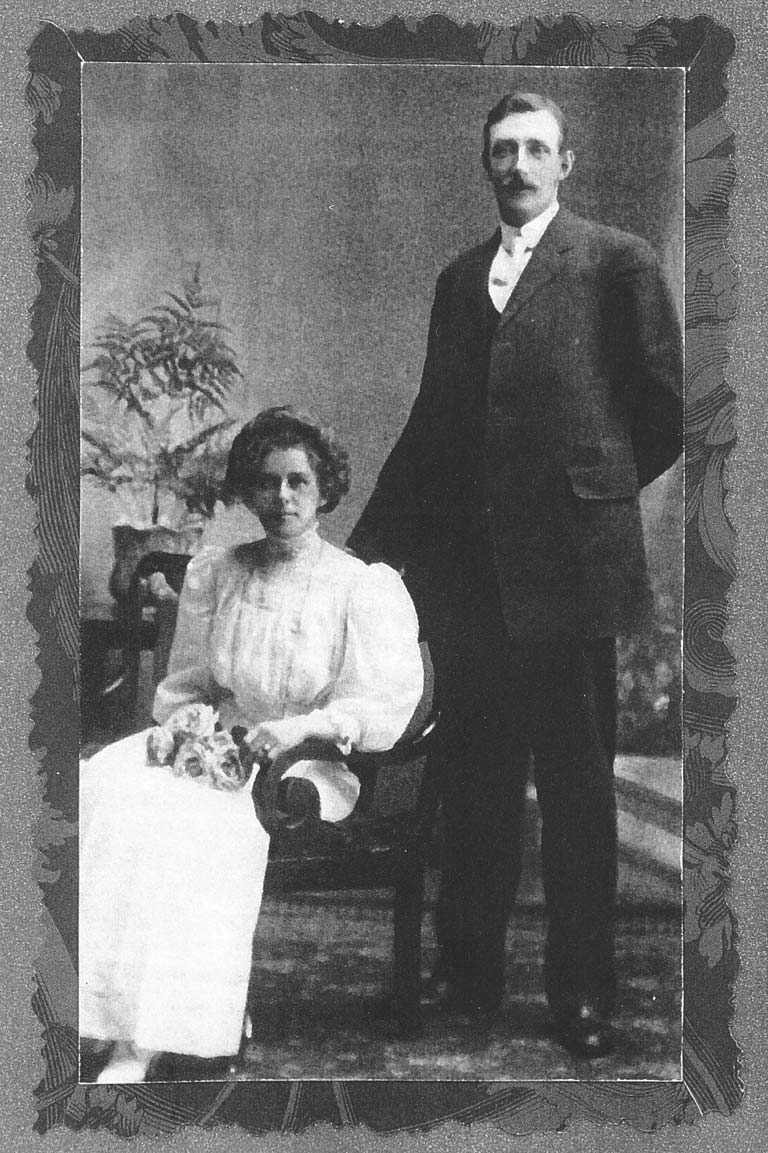 Schoolteacher Annie Arkley and farmer Alex Brehon on their wedding day, February 28th, 1911.