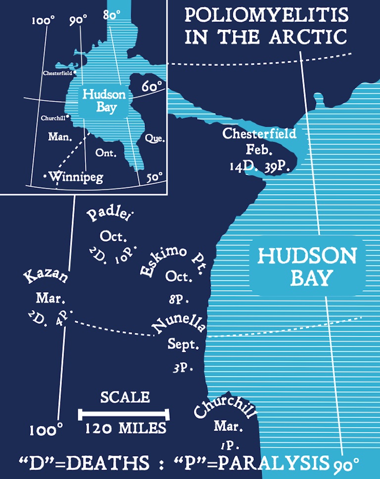 A map shows the Hudson Bay and surrounding settlements near Chesterfield Inlet.