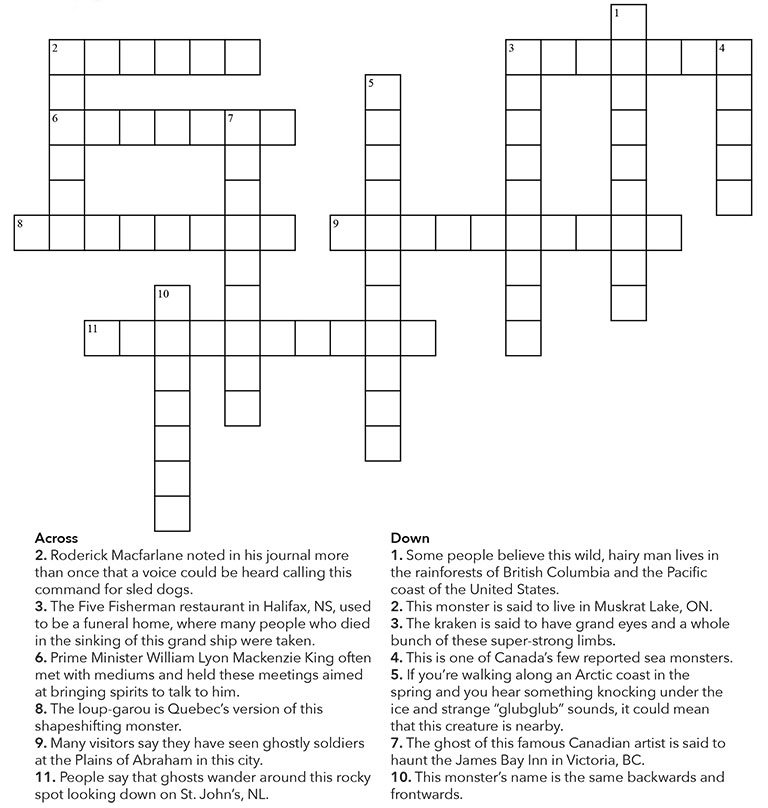 Canada's Ghosts and Monsters Crossword - Canada's History