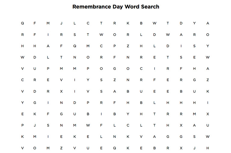 remembrance day word search canada s history