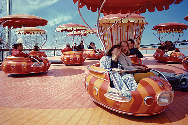 People whirling around on a ride at La Ronde.